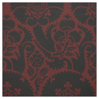 Tecido Floral Renascença - Preto no Vermelho Escuro
