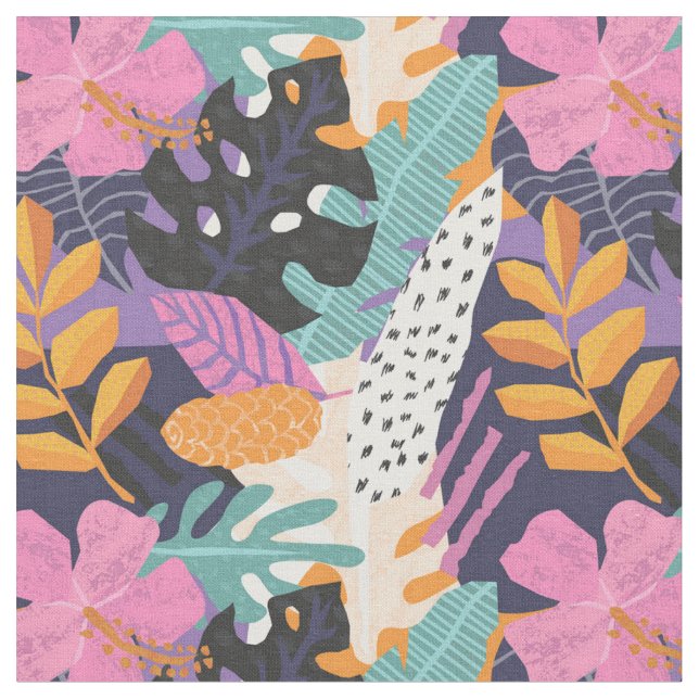 Tecido Floral Tropical de Abstrato brilhante (Detalhe)
