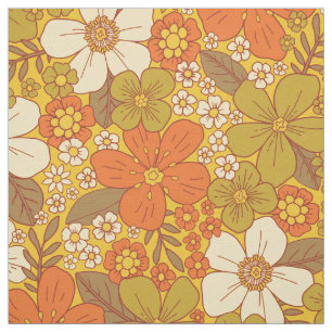 Tecido Floral Verde Laranja e Verde Oleícola, Retro 60/70