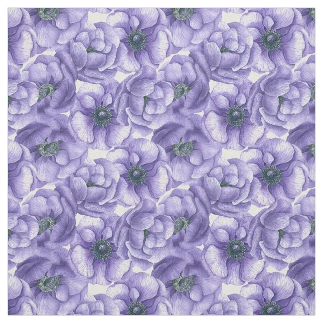 Tecido Flores anêmonas violetas padrão aquarela (Modelo)