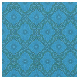 Tecido "Flores azuis" arabesco floral, desenho desenhado 