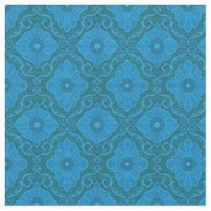 Tecido "Flores azuis" arabesque floral, padrão desenhado