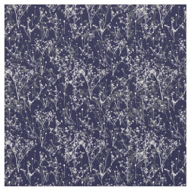 Tecido Flores Azuis Elegantes Modernas em Azul Marinho (Detalhe)