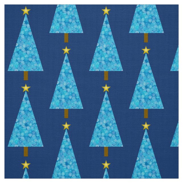 Tecido Flores azuis numa árvore de Natal moderna (Modelo)