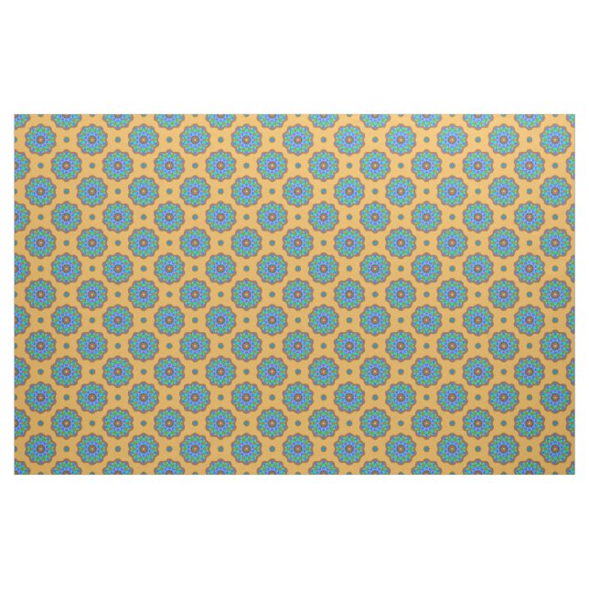 Tecido Flores Azuis Verdes de Borda de Cobre em Ouro (Fat Quarter)