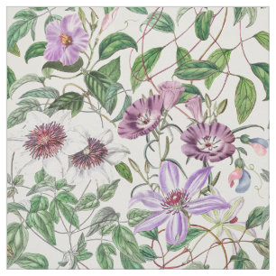 Tecido Flores Botânicas Lilac Green White Vintage