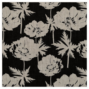 Tecido Flores brancas em preto.