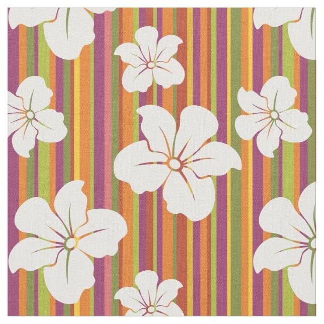 Tecido Flores brancas sobre fundo listrado (Detalhe)