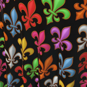 Tecido Flores Coloridas e Negras Fleur-de-lis em Negrito
