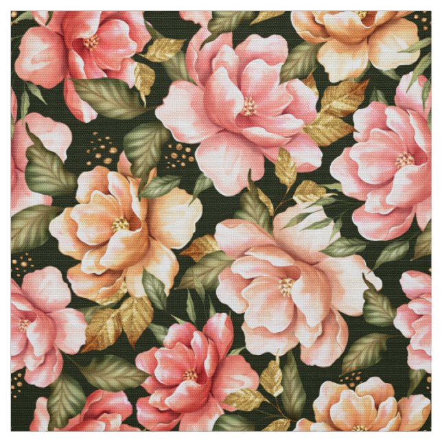 Tecido Flores cor-de-rosa e amarelas. Padrão romântico (Modelo)