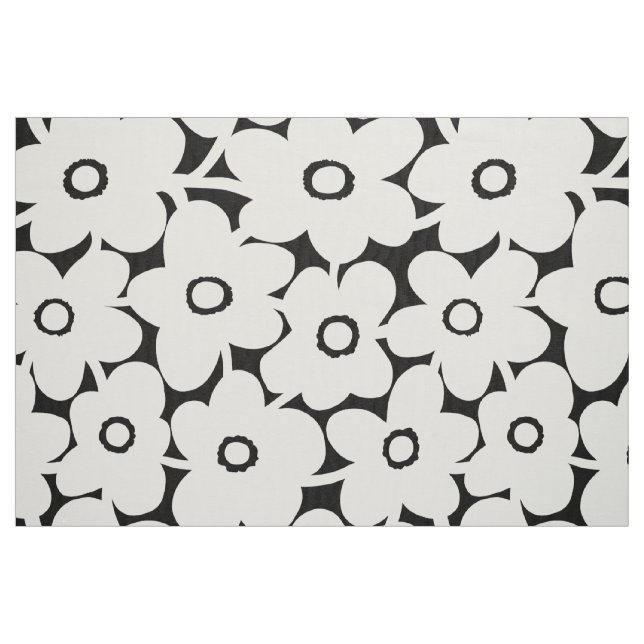 Tecido Flores corajosas - branco no preto (Fat Quarter)