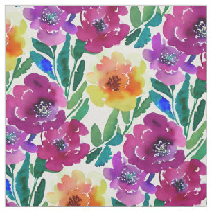 Tecido Flores de Aquarela Maroon e Amarelo