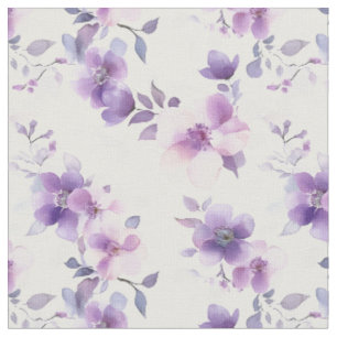 Tecido Flores de Aquarela Roxas em Branco