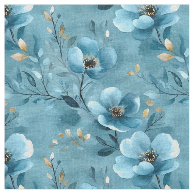 Tecido Flores de Aquarelas de Cinza Azul (Detalhe)