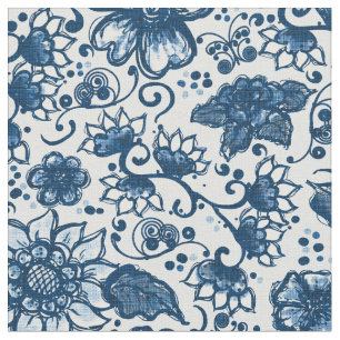 Tecido Flores de Boho Azul Clássicas