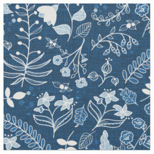 Tecido Flores de Boho Azul Clássicas Desenhadas À Mão