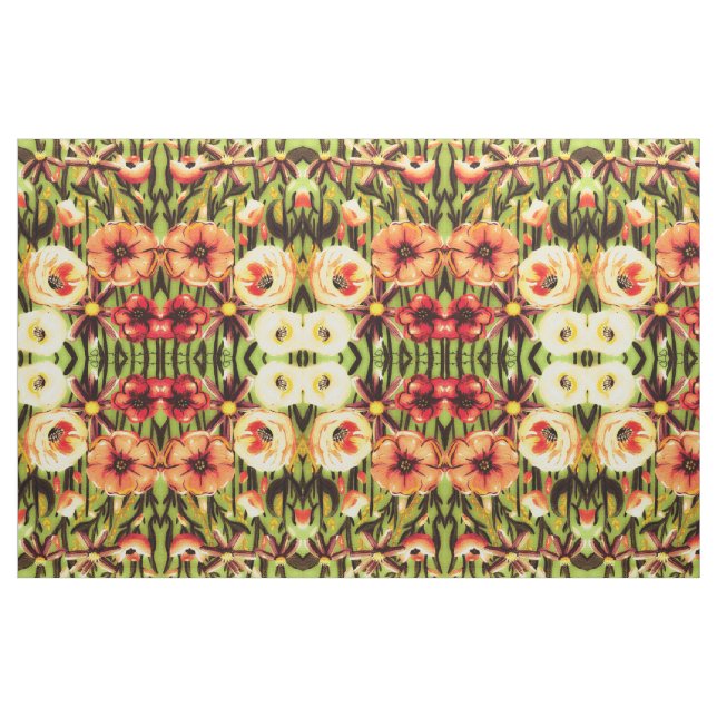Tecido Flores de Casa de Campo em Damasco e Amarelo (Fat Quarter)