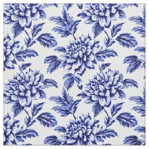 Flores de Dália Azul e Branca Toile de Jouy