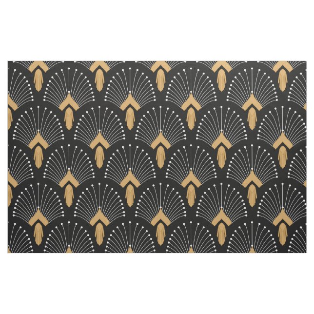 Tecido Flores de Deco de Arte Preta, Dourada e Branca Mot (Fat Quarter)