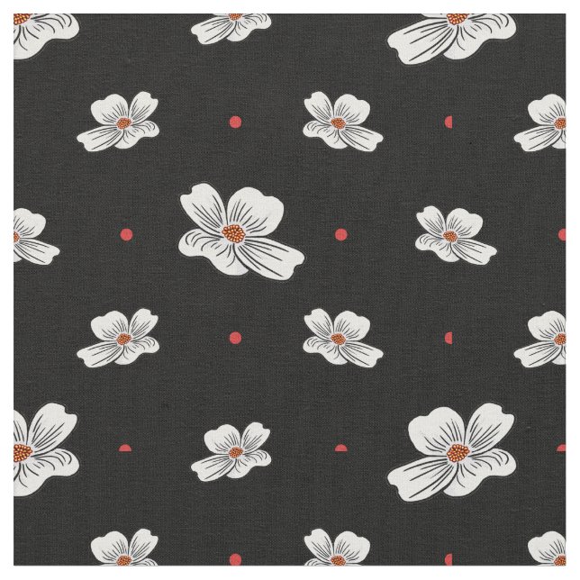 Tecido Flores de Dogwood em preto (Detalhe)