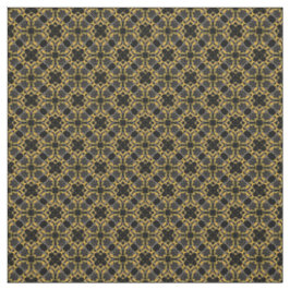 Tecido Flores de Filigrama Dourado & Padrão Xadrez Preto 