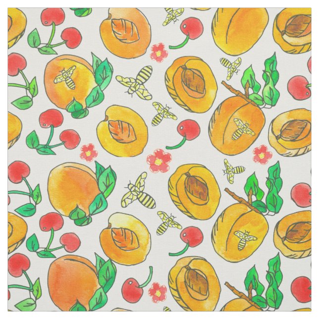 Tecido Flores de Fruta de Aquarelas Cereja de Apricots (Modelo)