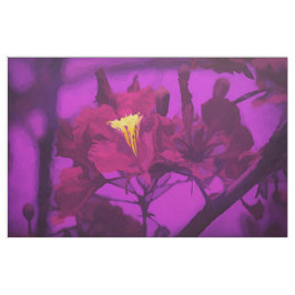 Tecido Flores de Hibiscus Amarelo-Roxo Elegante