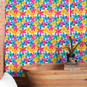 Tecido Flores de Hippie Brilhantes Primavera Floral