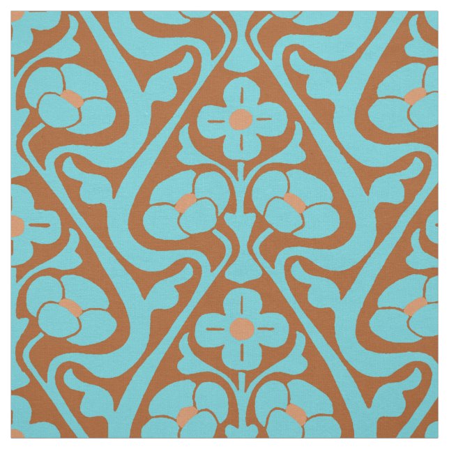 Tecido Flores de Muro de Barcelona Cobre e Turquesa (Modelo)