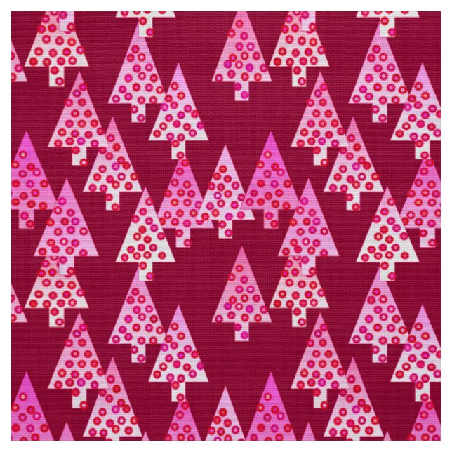 Tecido Flores de Natal modernas - vinho e rosa (Modelo)