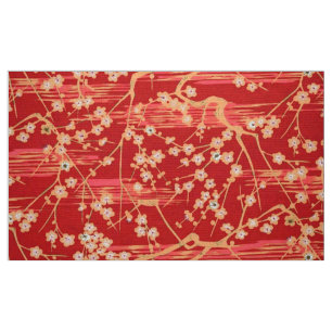 Tecido FLORES DE SAKURA VERMELHOS Padrão Floral Japonês A