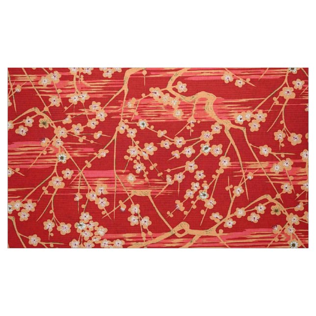 Tecido FLORES DE SAKURA VERMELHOS Padrão Floral Japonês A (Fat Quarter)