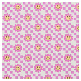 Tecido Flores de Sorriso Rosa Quente Verificadas com quad