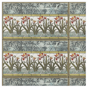 Tecido Flores de Vidro Estacionadas com Borda de Banho