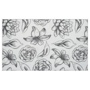 Tecido Flores De Vintagem Brancas E Cinzas