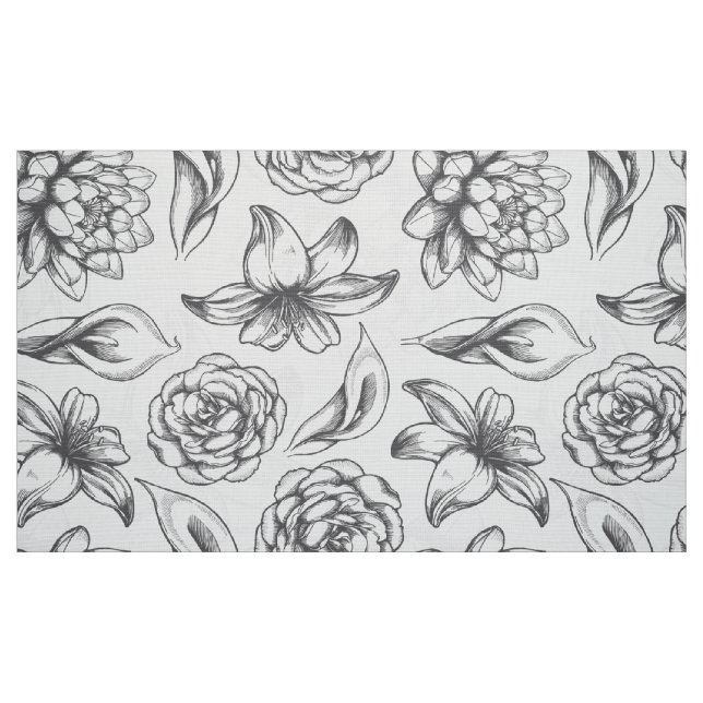 Tecido Flores De Vintagem Brancas E Cinzas (Fat Quarter)