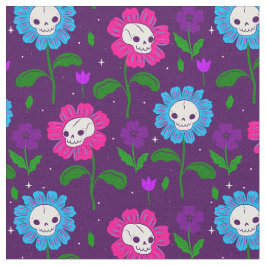 Tecido flores do crânio floral de halloween púrpura