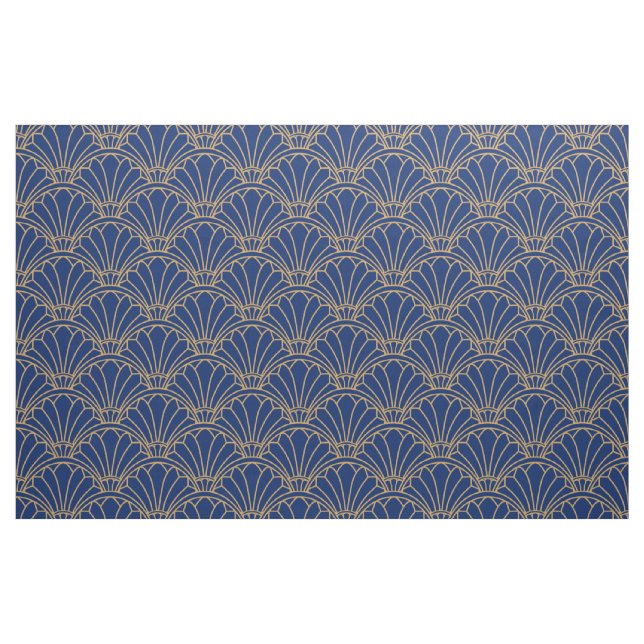 Tecido Flores do ventilador da Deco de Arte Azul e Dourad (Fat Quarter)