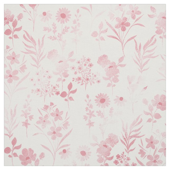 Tecido Flores Douradas Elegantes Rosa Botânicas Brancas (Modelo)