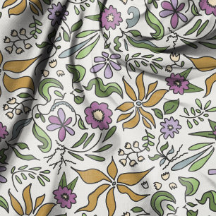 Tecido Flores Douradas Padrão Botânico Ilustrado