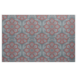 Tecido "Flores e louros" padrão arabesco, cinzas, vermelh