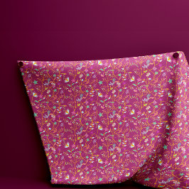 Tecido Flores e Pássaros de Boho Vermelho de Framboesa