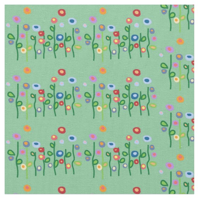 Tecido Flores em fundo verde (Detalhe)