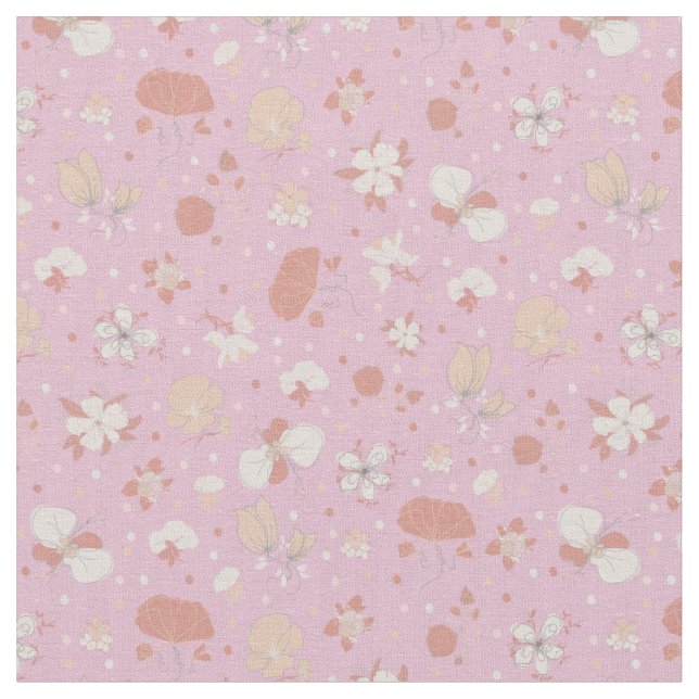 Tecido Flores Esboçadas em Rosa Claro (Detalhe)
