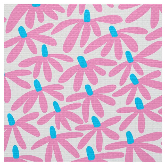 Tecido Flores Estilizadas - Rosa, Azul-Céu e Branco (Modelo)