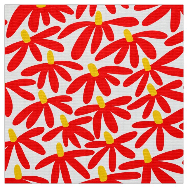 Tecido Flores Estilizadas - Vermelho, Âmbar e Branco (Modelo)