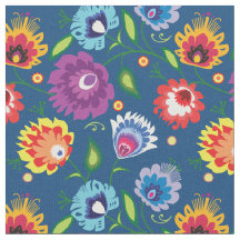Flores Folclóricas em azul clássico