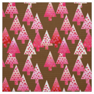 Tecido Flores modernas árvores de Natal - coral e castan