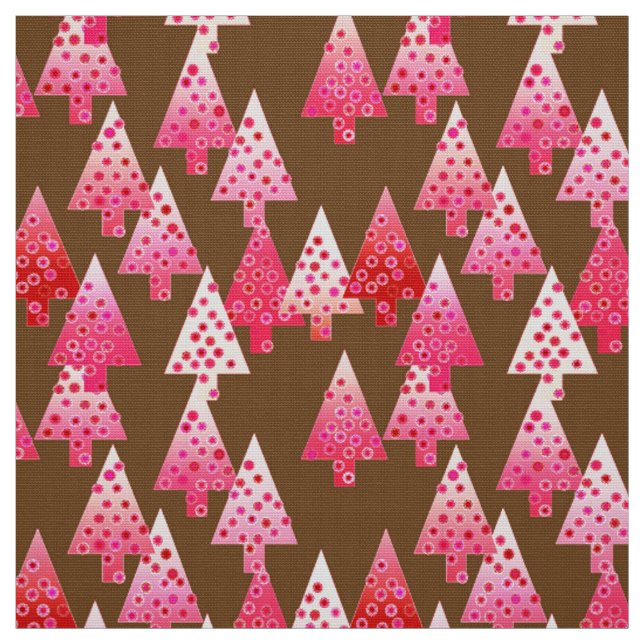 Tecido Flores modernas árvores de Natal - coral e castanh (Modelo)