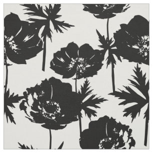 Tecido Flores pretas, brancas, monocromáticas